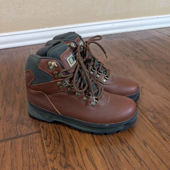 VTG Raichle Hiking Boots Steel Toe Swiss Tech Mountaineering Maroon Men's 7.5 - Picture 1 of 6